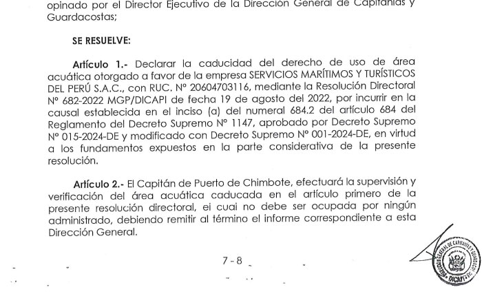 Resolución que declara caducidad